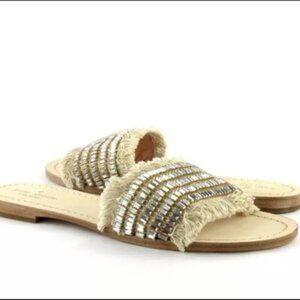 Kate Spade Solaina Natural Woven Embellished Jeweled Leather Slides Sandals 9M